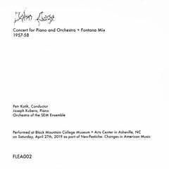 John Cage // Concert for Piano and Orchestra” with “Fontana Mix” CD