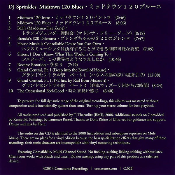 DJ Sprinkles // Midtown 120 Blues CD – Tobira Records